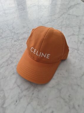 Celine Orange Baseball Cap with White Logo